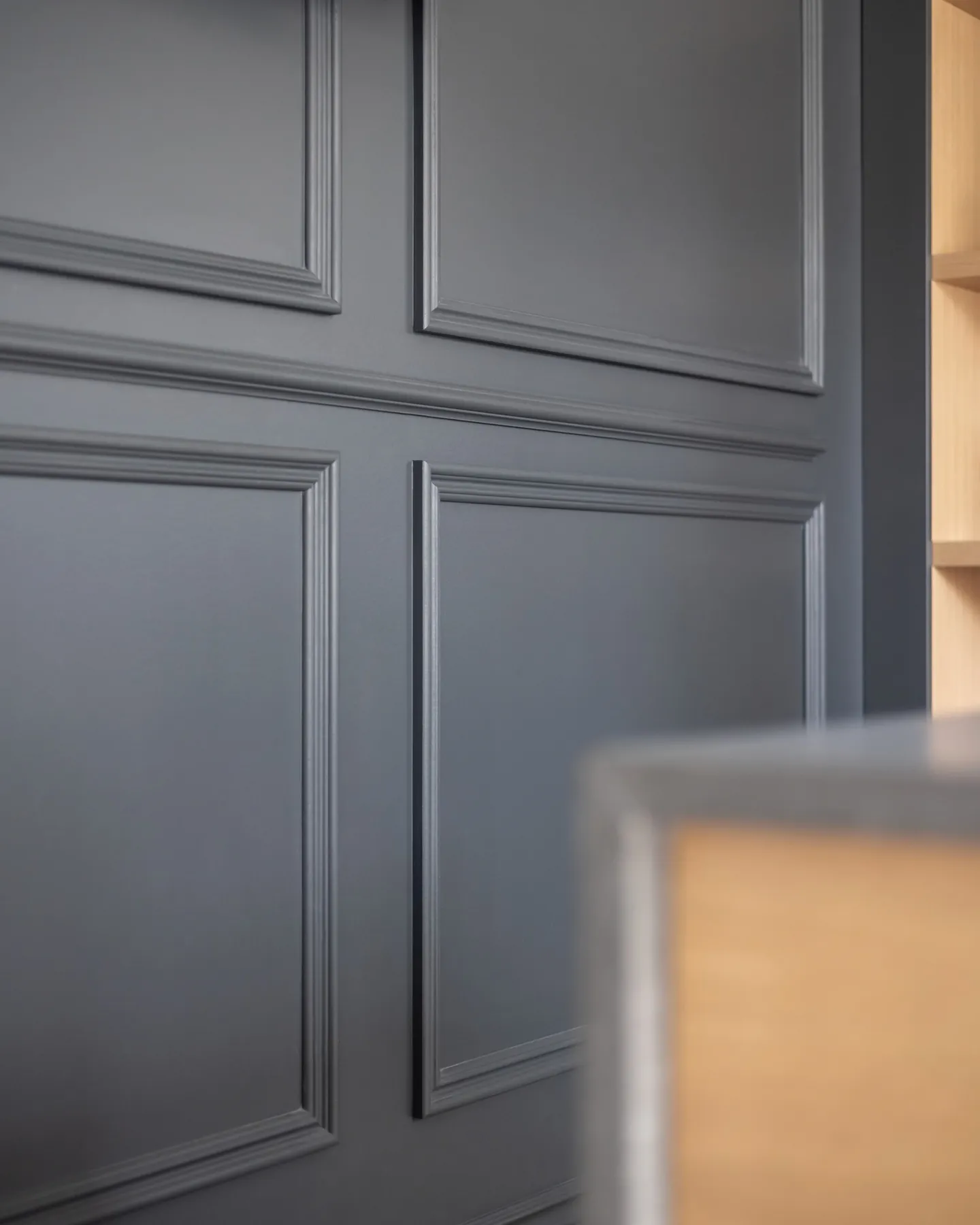 Detail of charcoal shaker cabinet doors